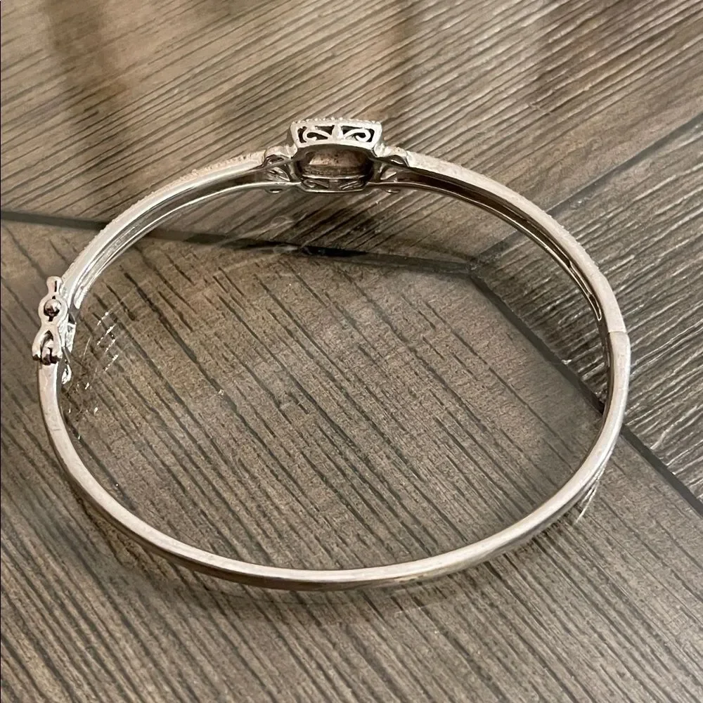 BR SUN Silver Plated Elegant Hinged Bangle Bracelet with Rose Gold Accents